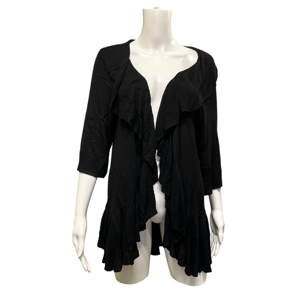 Lane Bryant Ruffle Open Front Black Cardigan Plus Size 24
